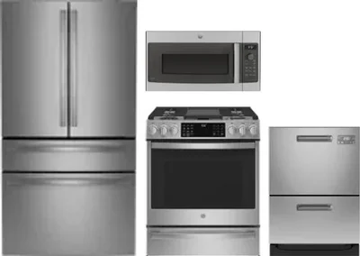 4 Piece Package Includes Refrigerator, Range, Microwave And Dishwasher